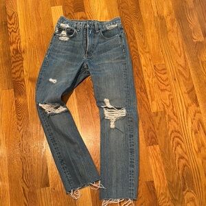 Rag & Bone Blue Straight Jeans with Distressed Details